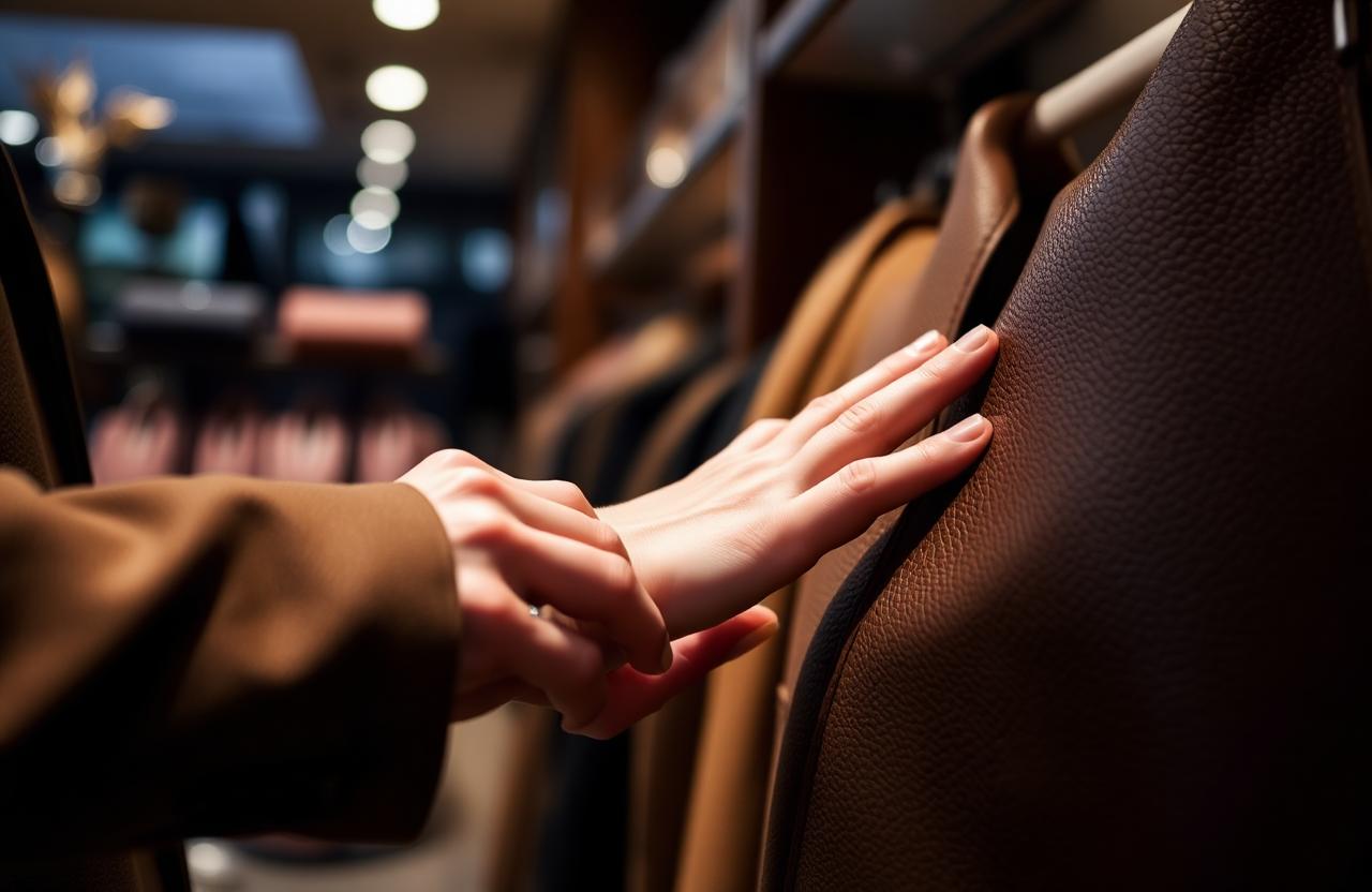 The touch test — quality leather wrinkles like skin.