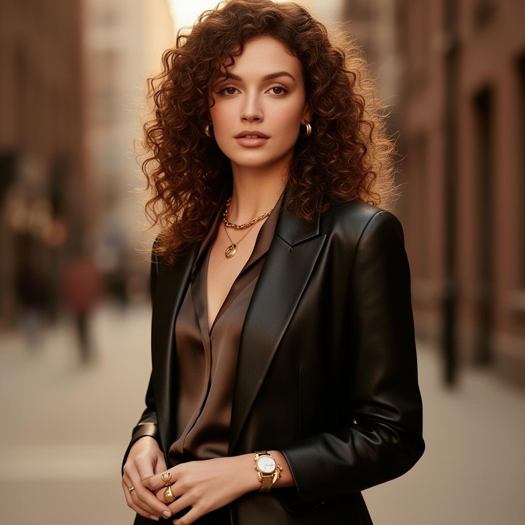 Amara K. wearing the The Tailored Leather Blazer